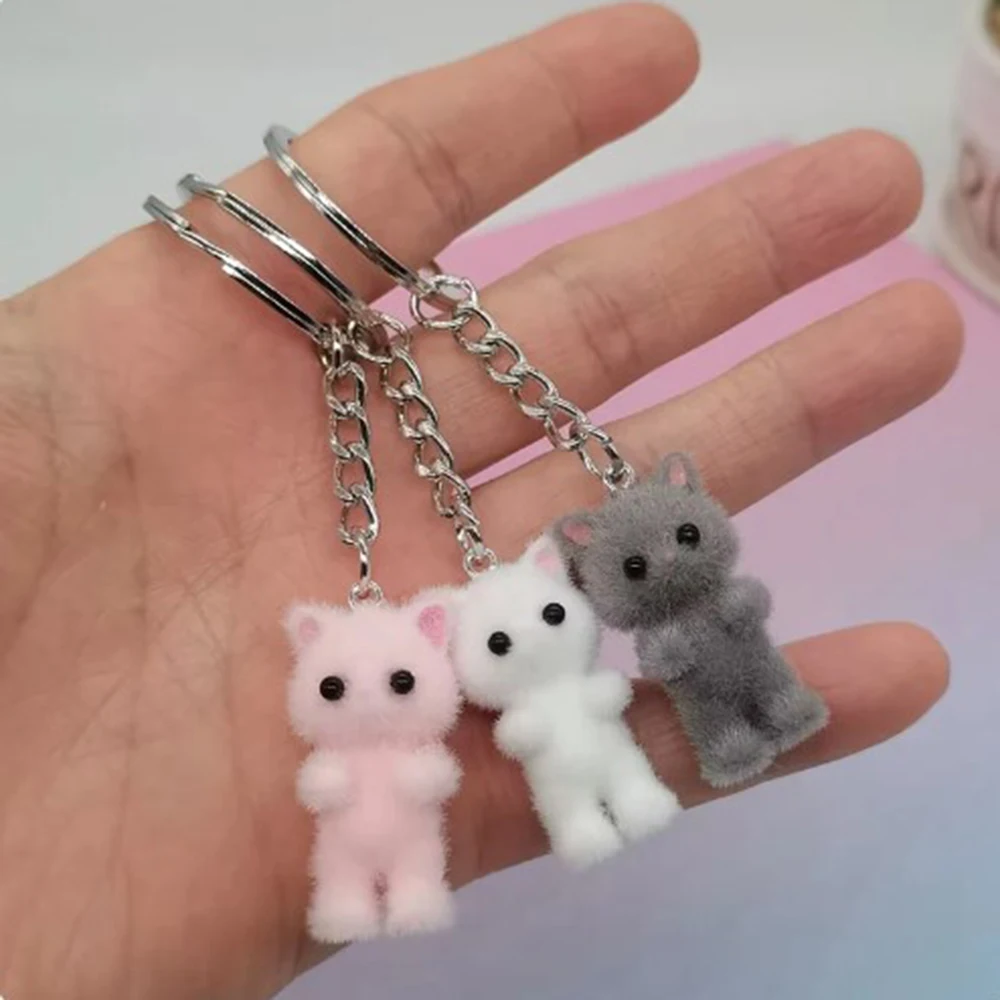 3D Cartoon Cute Cat Keychain Resin Flocking Kawaii Animal Car Key Bag Pendant Key Ring Souvenir Jewelry Gifts For Women Men