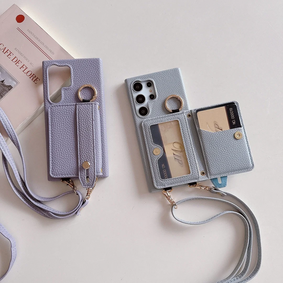 

Crossbody Leather Card Wallet Case For Samsung Galaxy S24 S25 S26 Ultra S23 FE S22 Plus Purse Phone Cover With Hand Strap Ring