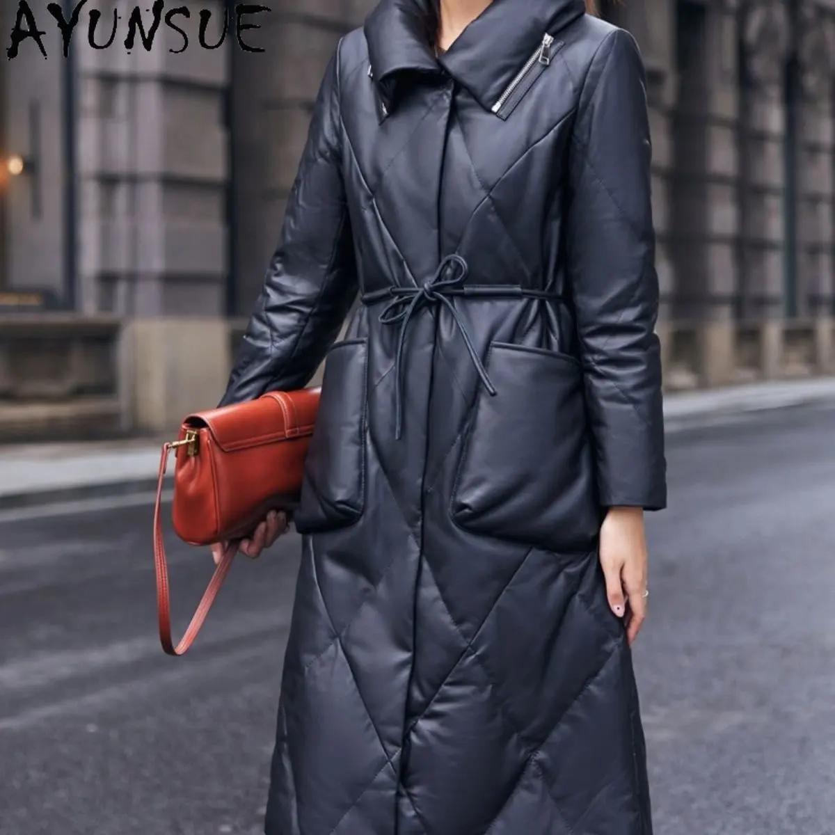 Ayunsue 2023 Winter echte Schaffell Mantel 90% weiße Enten Daunen jacke Frauen mittellange warme Lederjacken lange Daunen mäntel Outwear