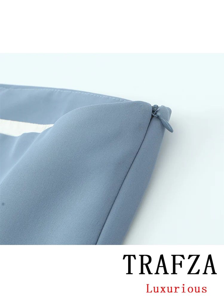 TRAFZA Vintage Casual Chic Solid Women Suit Strapless Sleeveless Pleated Top Loose Straight Pants New Fashion 2024 Autumn Suits