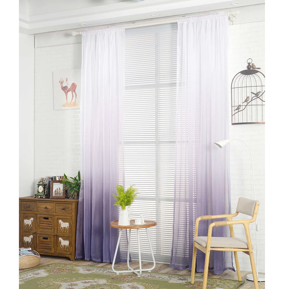 

Gradient Sheer Window Curtain Purple Premium Polyester Fabric Wear Resistant Tear Resistant Door Scarf Drapes Valance Room Decor
