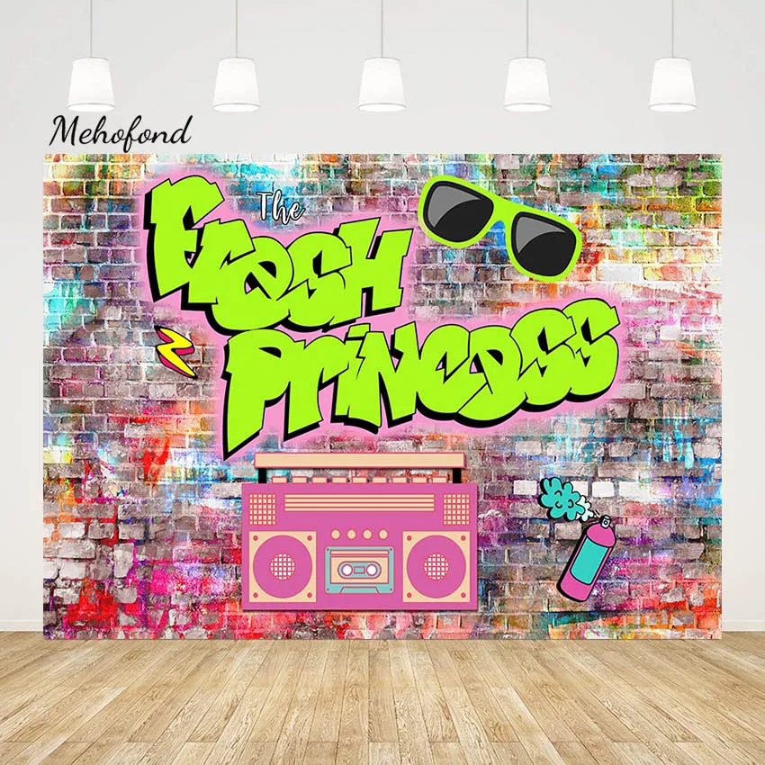 Mehofond Fresh Prince or Princess Backdrop Hip Pop Graffiti Wall Gender Reveal 80s 90s Party Background Graduation Photozone