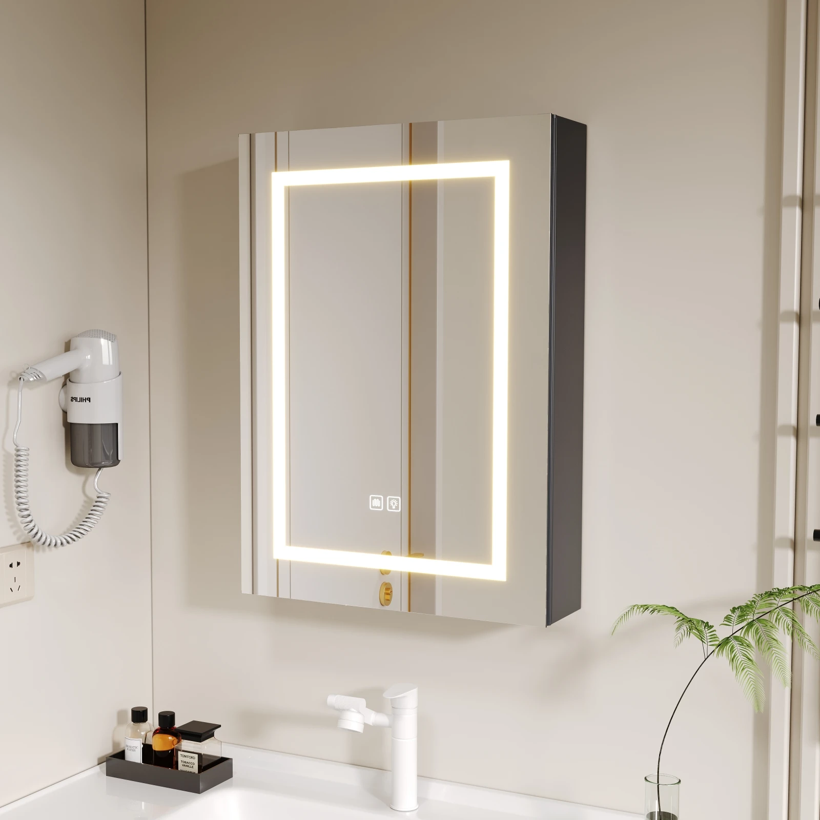 ZOOTING Bathroom Medicine Cabinet with LED Lights and Mirrors, 3 Lighting Modes, Dimmer, Anti-fog, H70cm x W50cm