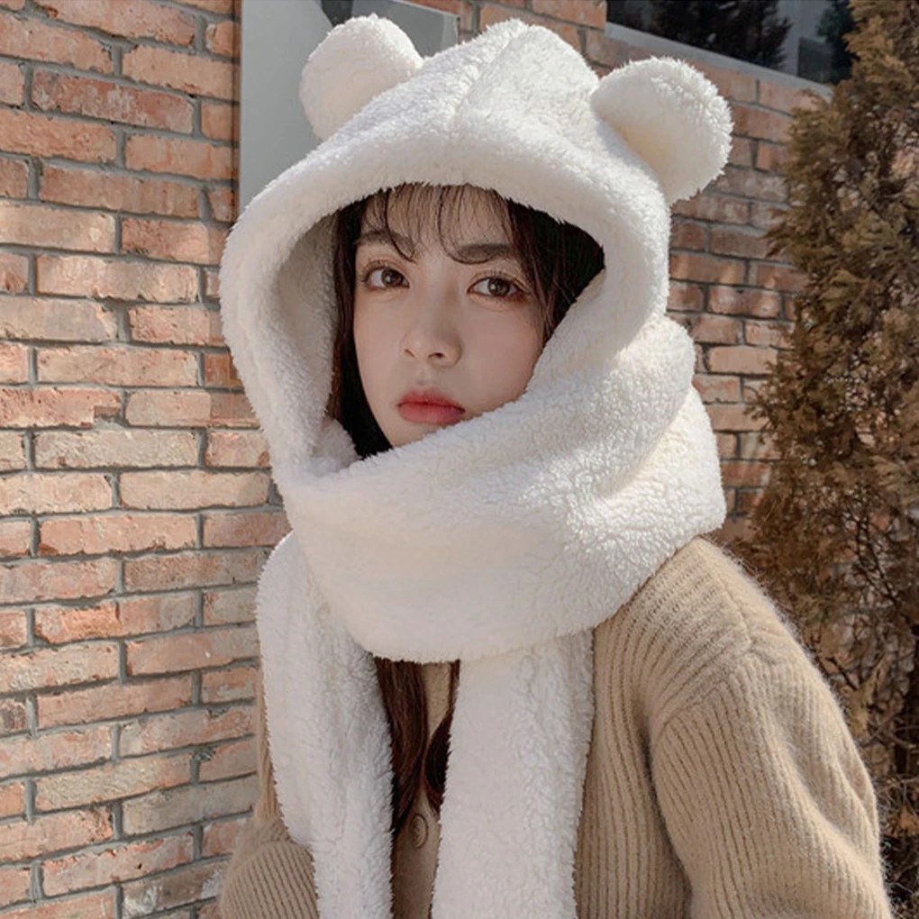 Cotton Soft And Comfortable 3-in-1 Women Winter Hooded Scarf Winter Essential Lightweight Beige