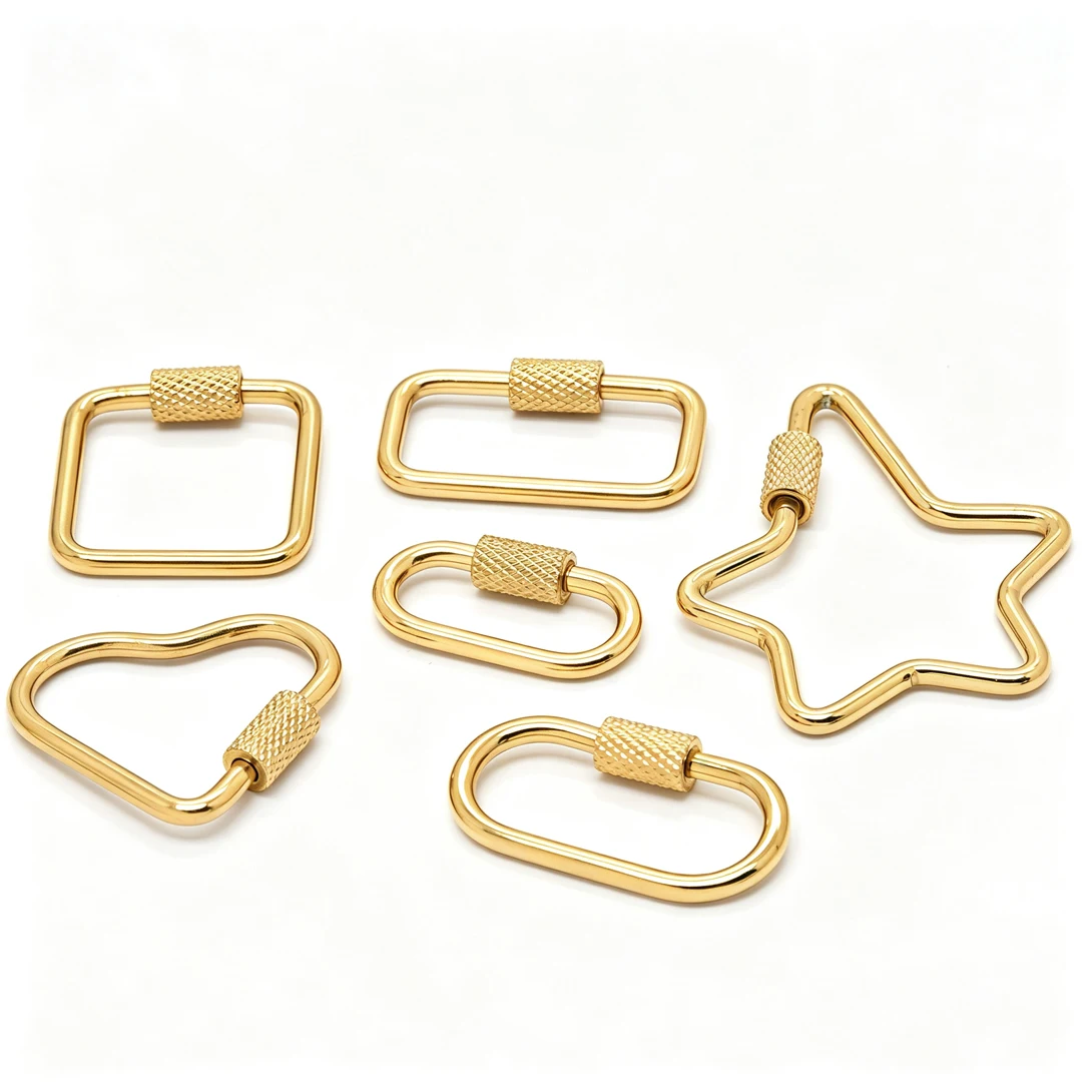 20Pcs Stainless Steel Screw Lock Carabiner Keychain Oval Heart Square Screw Gate Clasp For DIY Jewelry Making EDC Key Holder