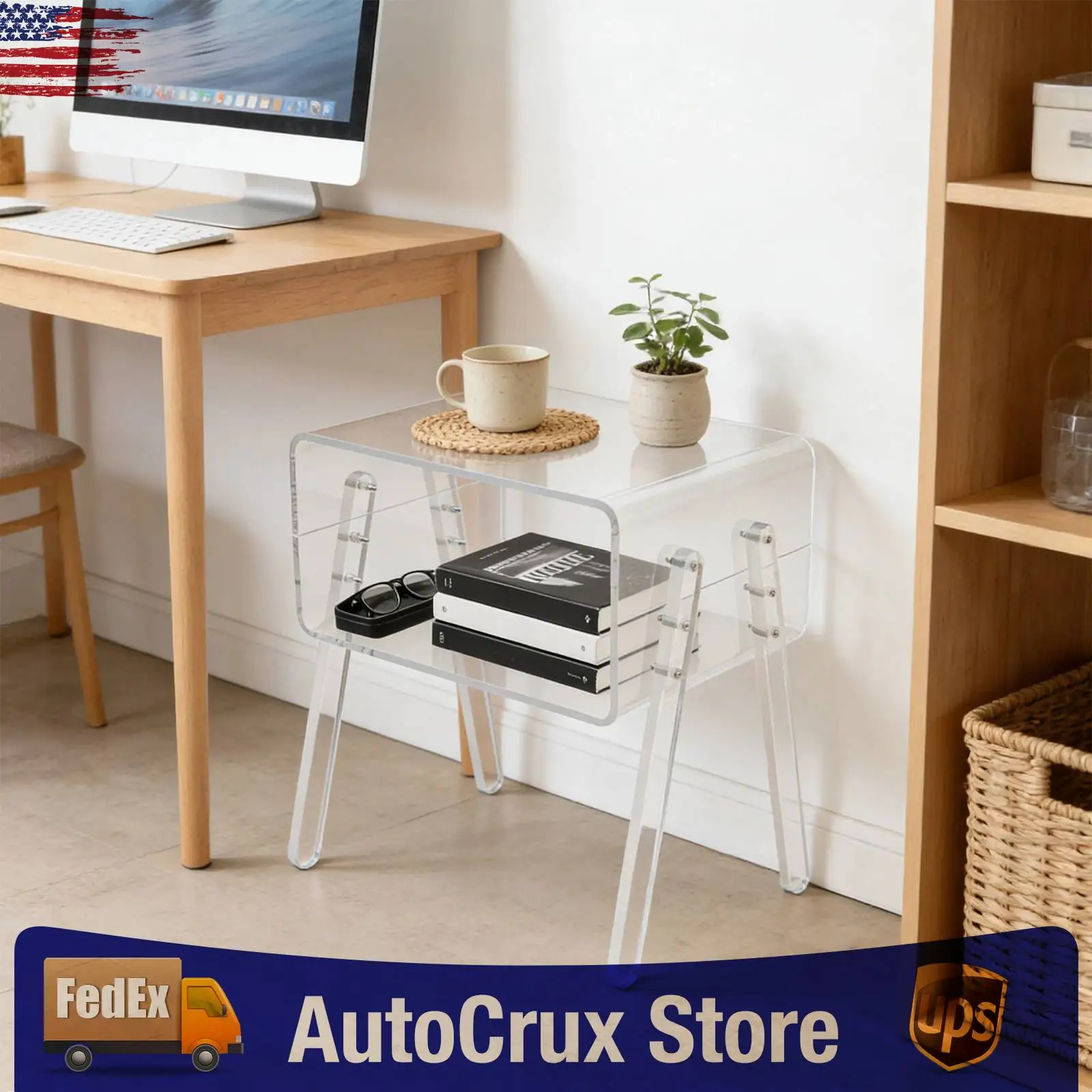 

Прикроватные столики, прозрачный акриловый приставной столик, современная тумбочка с 2 ярусами, минималистичный прикроватный столик для гостиной