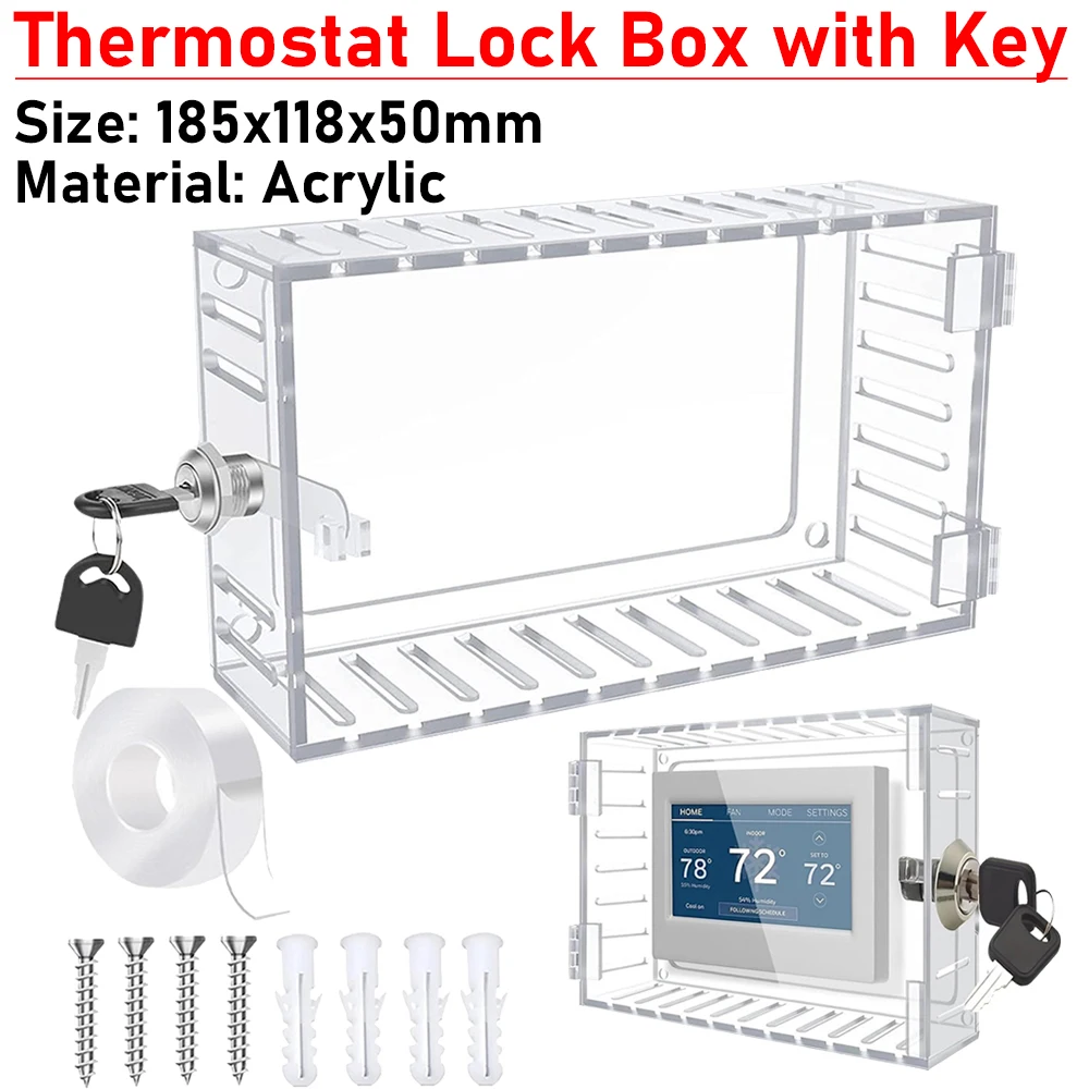 Thermostat Lock Box with Key Clear Large Thermostat Cover Acrylic Thermostat Guard AC Lock Box Cover for Home Thermostat On Wall