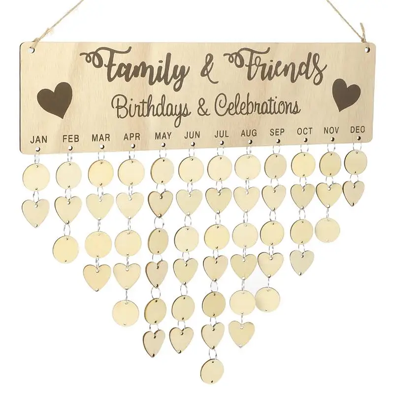 

Wooden Hanging DIY Calendar Reminder Board Plaque Home Decoration With 50 Round Pendants And 50 Heart Shaped Pendants