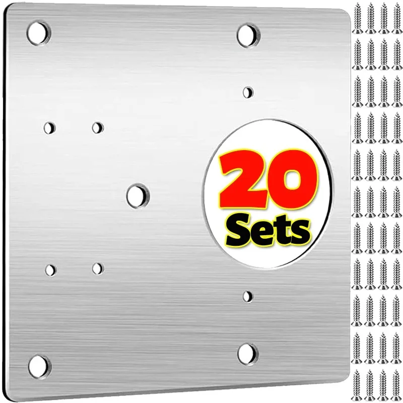 

2/20Sets Cabinet Hinge Repair Plate Kits Stainless Steel Kitchen Cupboard Door Hinge Mounting Plate with Holes Fixing Brackets