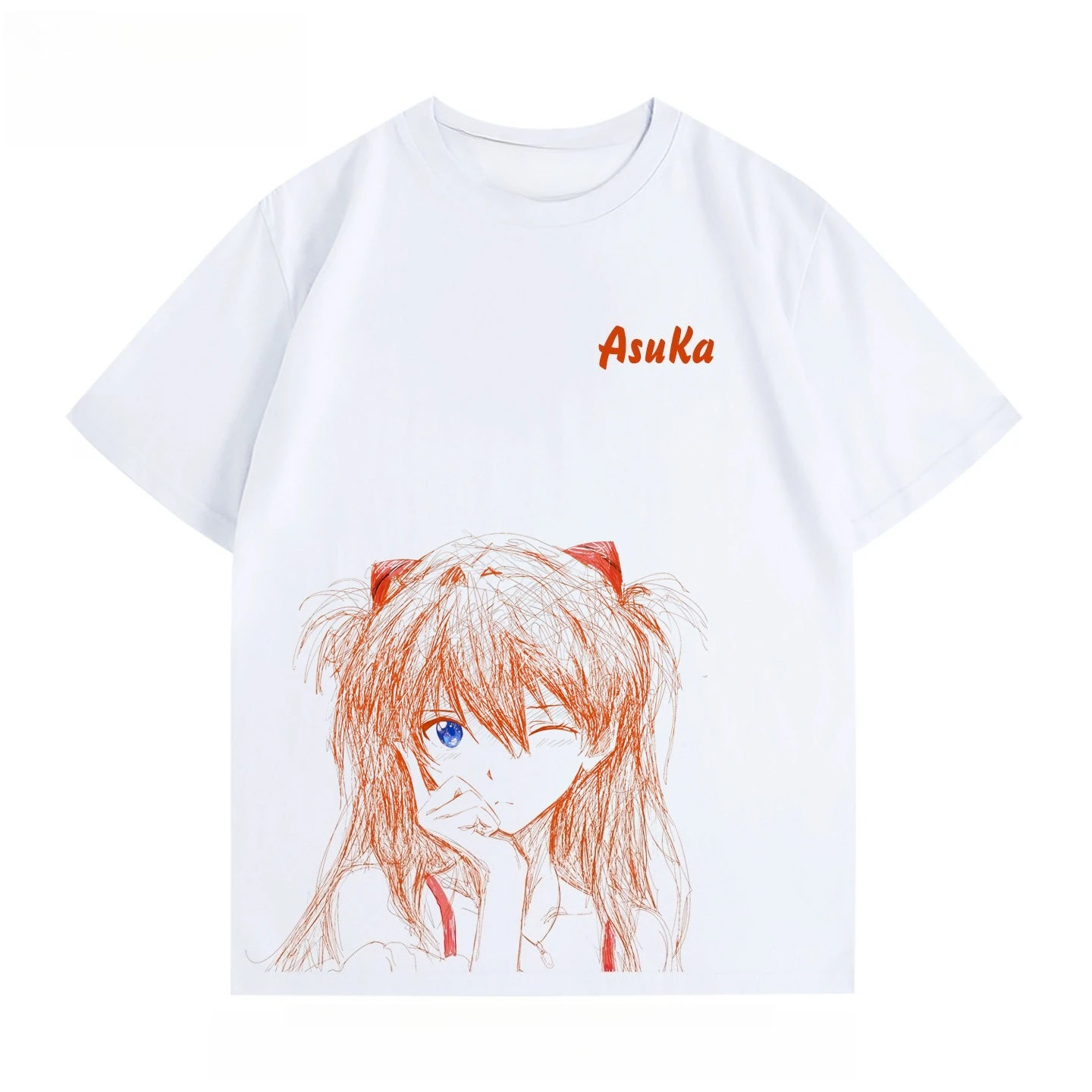 2026 New Neon Genesis Evangelion Asuka Printed Short Sleeve T-shirt Men's and Women's T-shirt Men's Top Sports T-shirt Y2K Tee