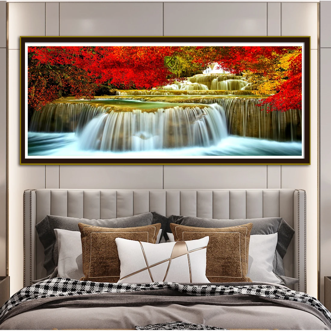 

New Printing Cross Embroidery Kit Handmade DIY Simple Craft Red Leaf Landscape Pattern Living Room Decoration Hanging Painting