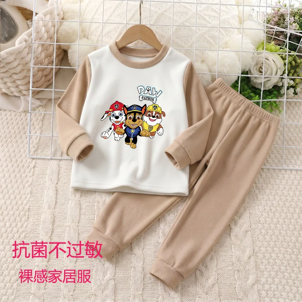 Autumn Winter Thicken Warm Boys Casual Long Sleeve Home Clothing Sets Paw Patrol Printed Kids Soft Pajamas Children's Sleepwear