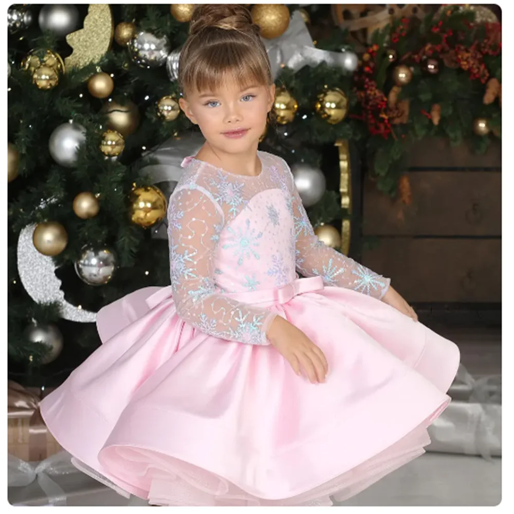 Elegante blaue Blume Mädchen Kleid Pailletten Prinzessin Kinder Hochzeit Geburtstags feier Erstkommunion benutzer definierte Prinzessinnen Kleid