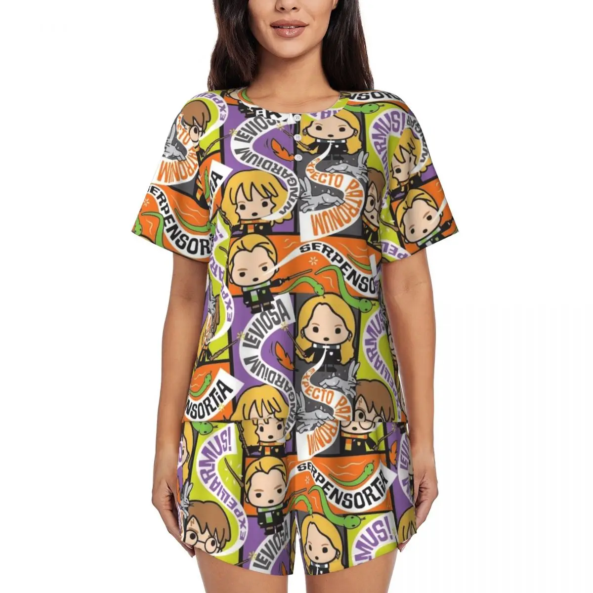 

Women Harrys Magic Adventure Movies Potters Pajamas Set Custom Print 2 Piece Pj Sets Short Sleeve Sleepwear Loungewear