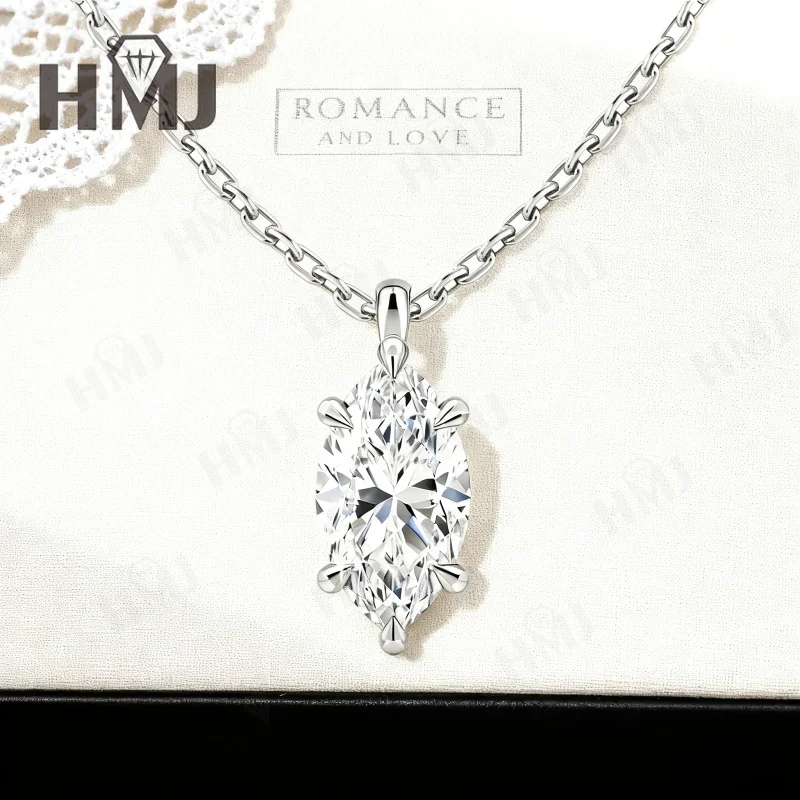 Marquise Cut Moissanite Six Prong Necklace White Yellow Rose Gold Options Elegant Pendant Wedding Anniversary Gift Idea