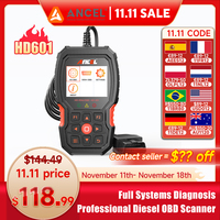 ANCEL HD601 Heavy Duty Truck Scanner All System Diesel Diagnostic Scan Tool Check Engine for Truck & Car 2 in 1 Code Reader