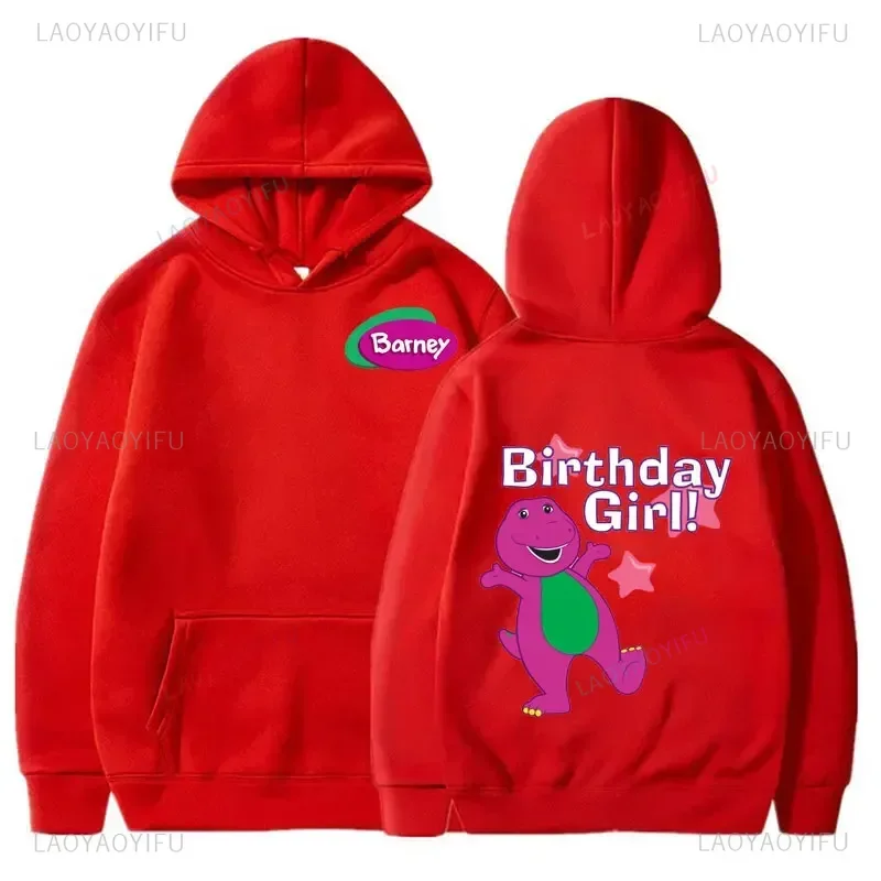 Birthday Girl Hooded Cute Purple Dinosaur Hoodies Kawaii Family Party Clothes Barney and Friends Sweatshirt Warm Hoody Gift