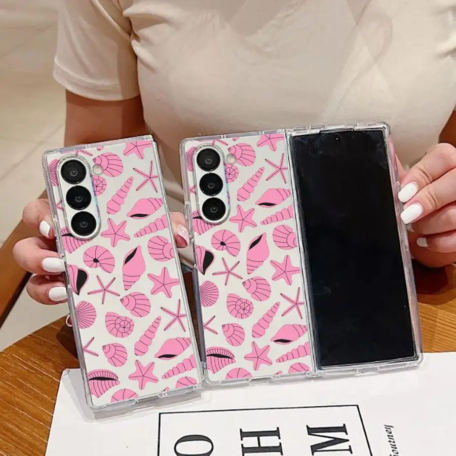 Pink Shell Starfish Case for Samsung Galaxy Z Fold 8 Ultra ZFold5 ZFold3 ZFold4 ZFold6 Z Fold 7 6 5 4 3 ZFold7 Phone Cover