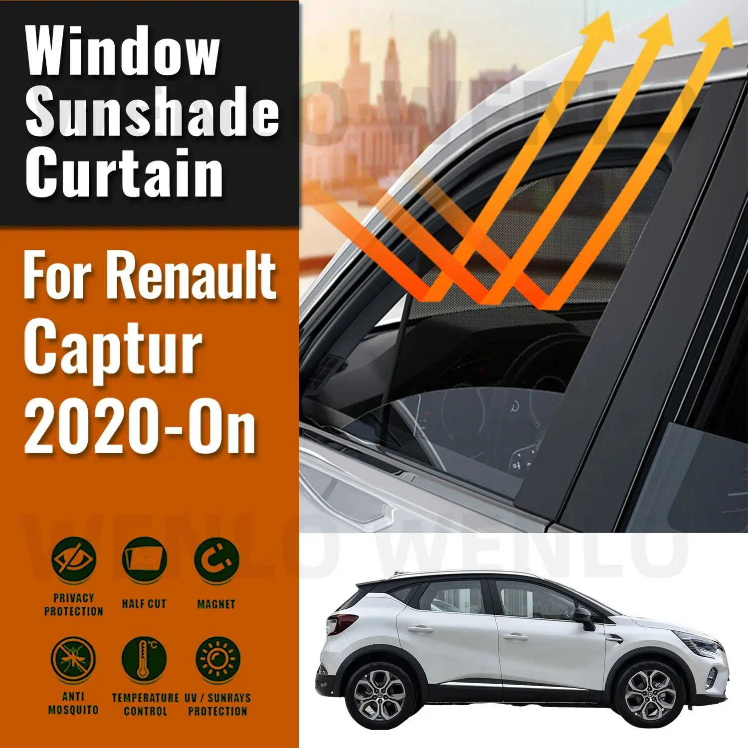 For Renault Captur 2020 2021 2022 2023 2024 Magnetic Car Sunshade Visor Front Rear Windshield Curtain Side Window Sun Shade