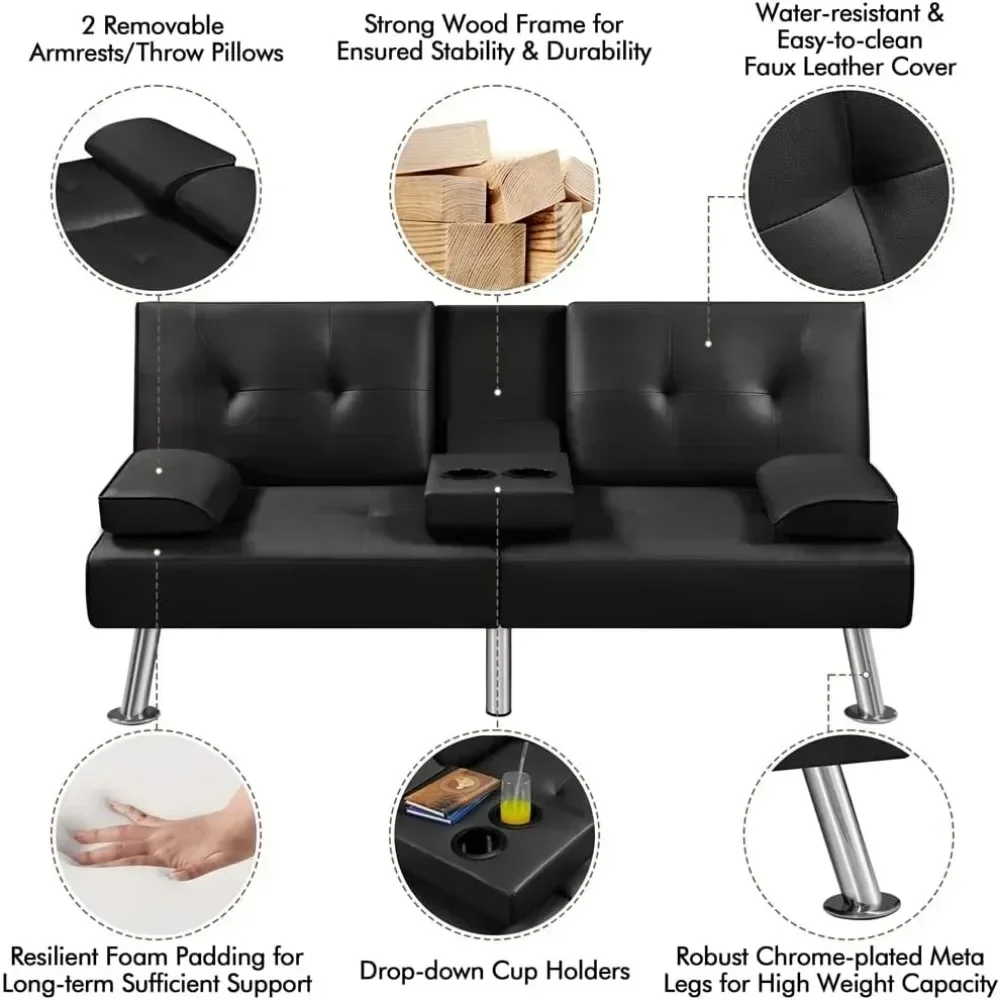 Sofa Bed Adjustmentsofa Double-sided Doublesofa Folding Sofa Bed Guestbed,cupholder,Bed Modern Artificial Leather Lounge Chair。 image 4