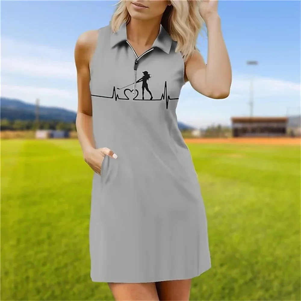 New Women's Summer Tennis Dress Golf Dress Breathable Quick Dry Moisture Wicking Sleeveless Dress Tennis Outfit Zipper Printed