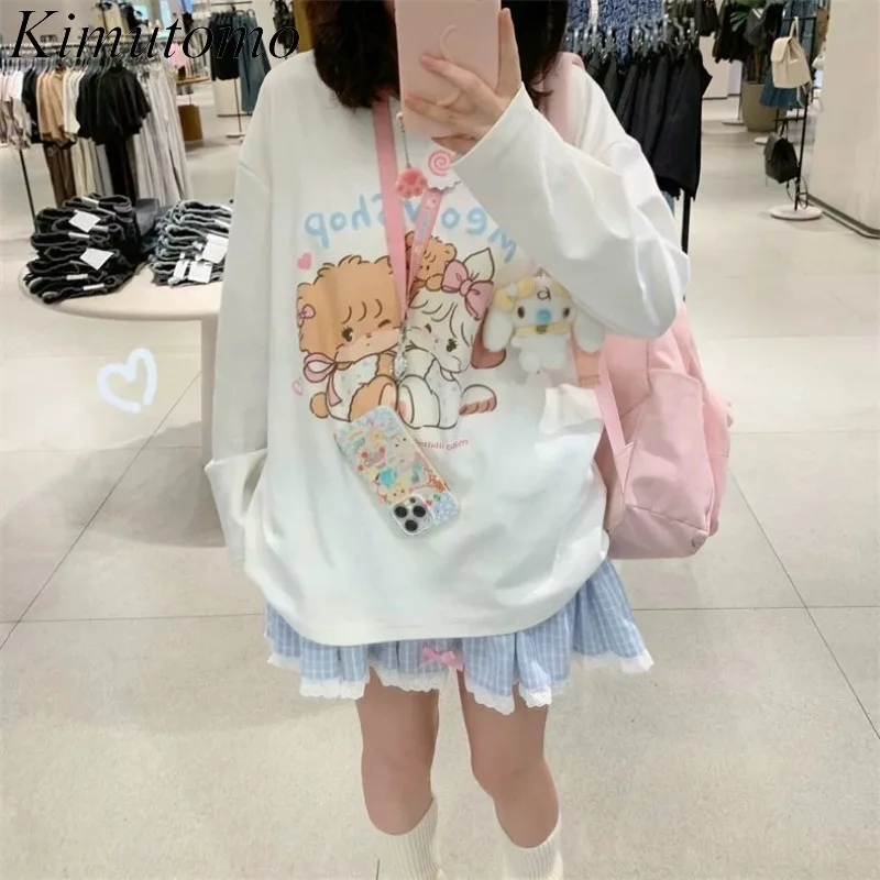 

Kimutomo футболки женские с длинным рукавом с мультяшным принтом свободные милые топы в консервативном стиле Y2k Harajuku женская повседневная футболка