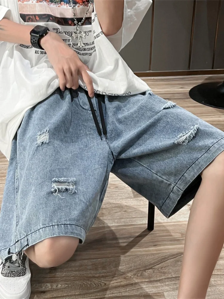 

Модные джинсы American Vibe для мужчин: свободные, универсальные, с эластичным поясом, прямые штанины, большие размеры, с эффектом потертости, средней длины