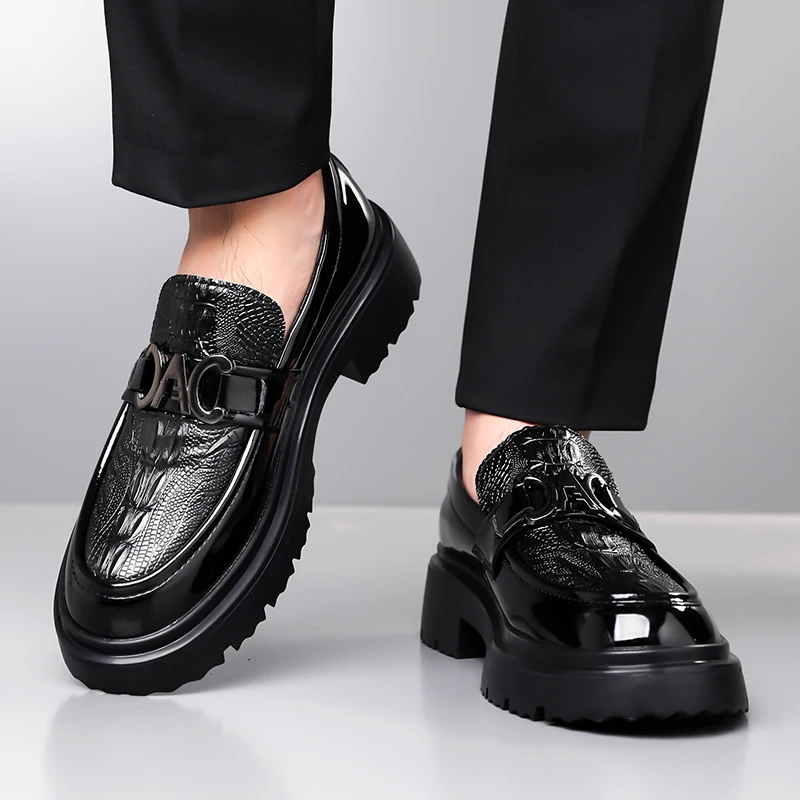 خريف جديد أزياء من الدانتل يصل سميكة سوليد الرجال الأعمال الرسمية أحذية من الجلد ماركة الرجال مريحة جلد التمساح ديربي الأحذية