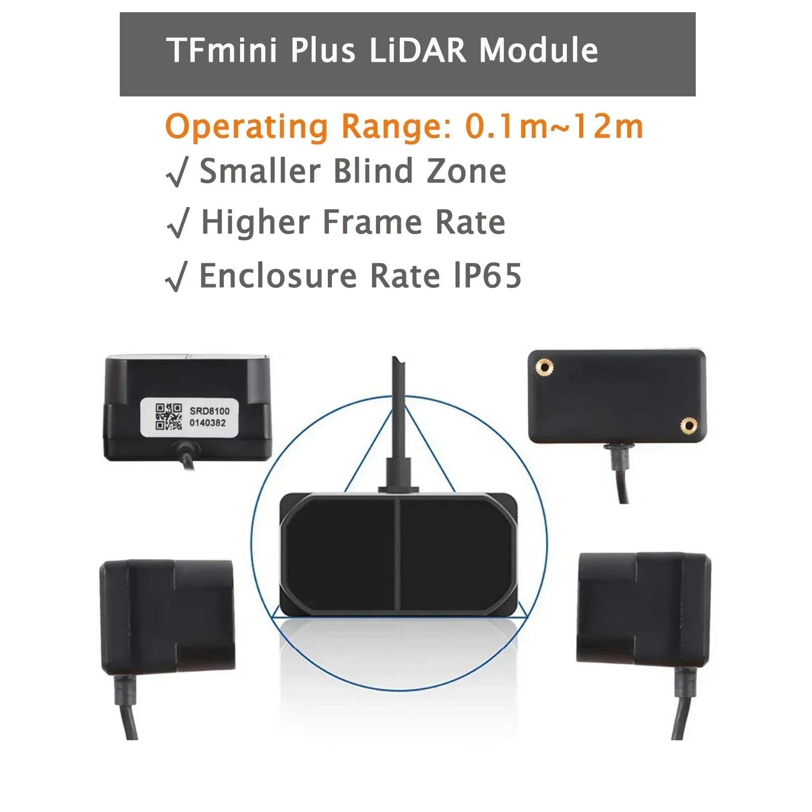 Benewake TFmini Plus LiDAR Module 0.1-12m IP65 Waterproof Micro Range Finder with UART/IIC Interface for Arduino Pixhawk
