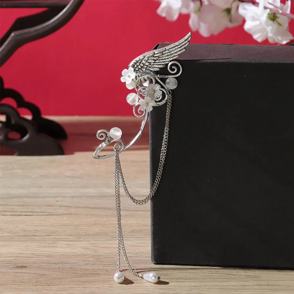 1 Paar Charm-Feen-Ohrenmanschetten mit langen Quasten, Elfenflügeln und Harzblumen, ohne Piercing, Elfen-Clip-Ohrringe für Damen, Cosplay, Cospla – Detail 8
