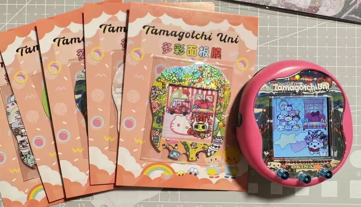 2024 sanrio tamagotchi uni faceplate película protetora de silicone adesivo kawaii bonito hellokitty tamagotchi ornamento protetor presente