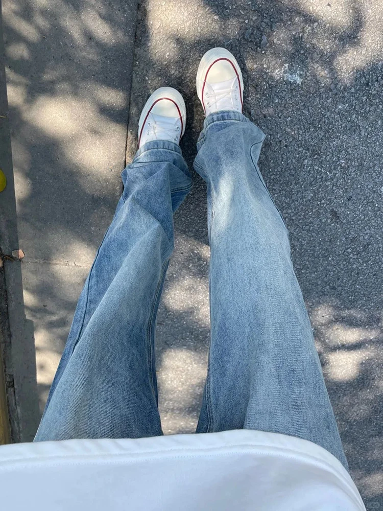 

Slim Fit Light Blue Men's Jeans Spring Autumn Cleanfit Bell Bot Narrow Straight Leg Denim Pants Youth Trend Wear Resistant