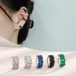 Elviragirl 1 Pcs Irregular Square Zircon Ear Clip Earrings for Women Geometry Ear Cuff Party Fashion Silver Color Jewelry Gifts