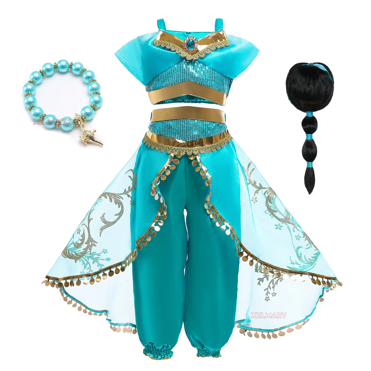 جديد 2025 فستان الياسمين للفتيات علاء الدين الأميرة المصباح السحري كرنفال الملابس Vestidos حفلة الهالوين تأثيري حلي عيد الميلاد