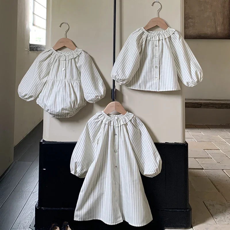 

Autumn 0-6Yrs Fashion Baby Girls Clothes Girls Dress Striped Shirt New Baby Girl Romper Sister Matching Outfit Princess Dresses