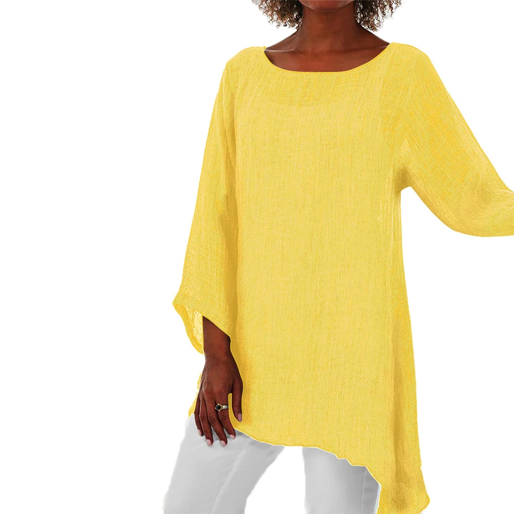 M-5XL Cotton Linen Casual T-shirts Top Women Puls Size Elegant Shirts Tees 2023 Summer Oversized Female Clothing Solid Pullover