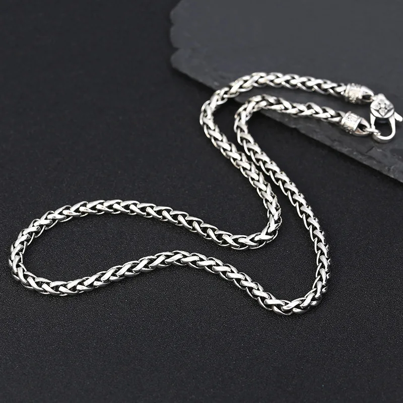 

S925 sterling silver retro personality all match mm hemp rope Vajra six words mantra men's necklace