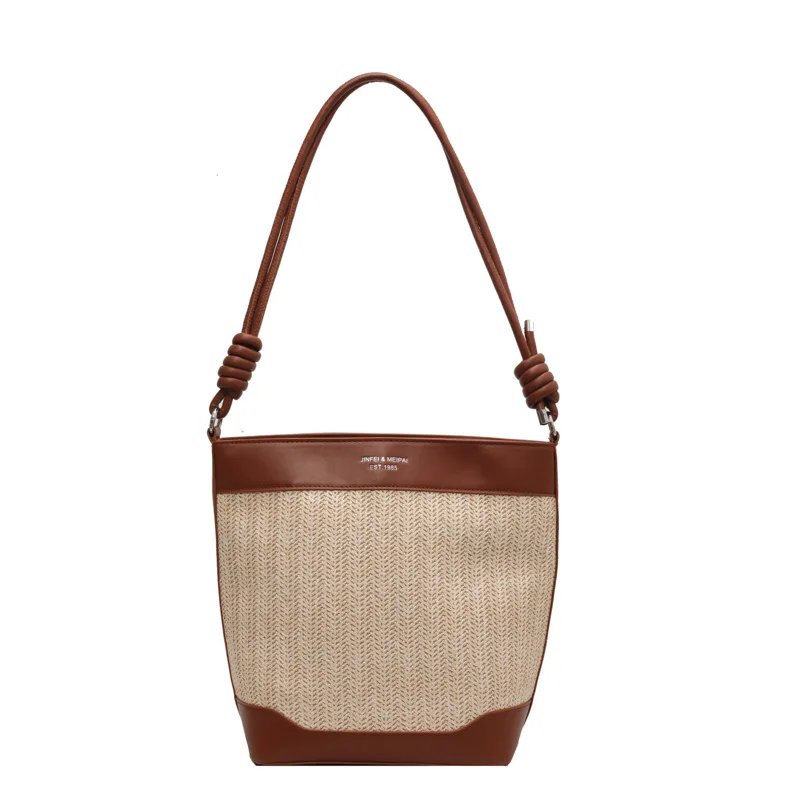 2023 New Design  Commuting Fashion Handbag Large Capacity Straw Woven Bag for Women  Single Shoulder Bucket Bag