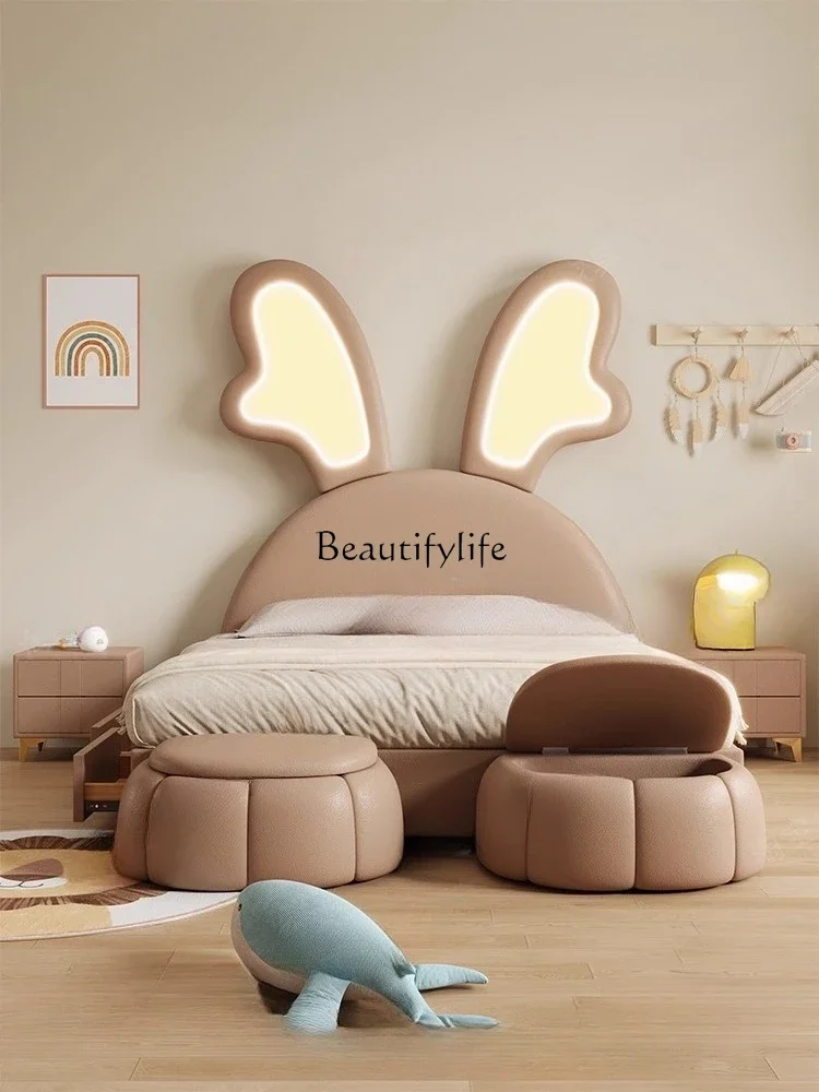 pg45Multifunctional storage deer 1.5 meters solid wood 1.2 single bed simple leather bed