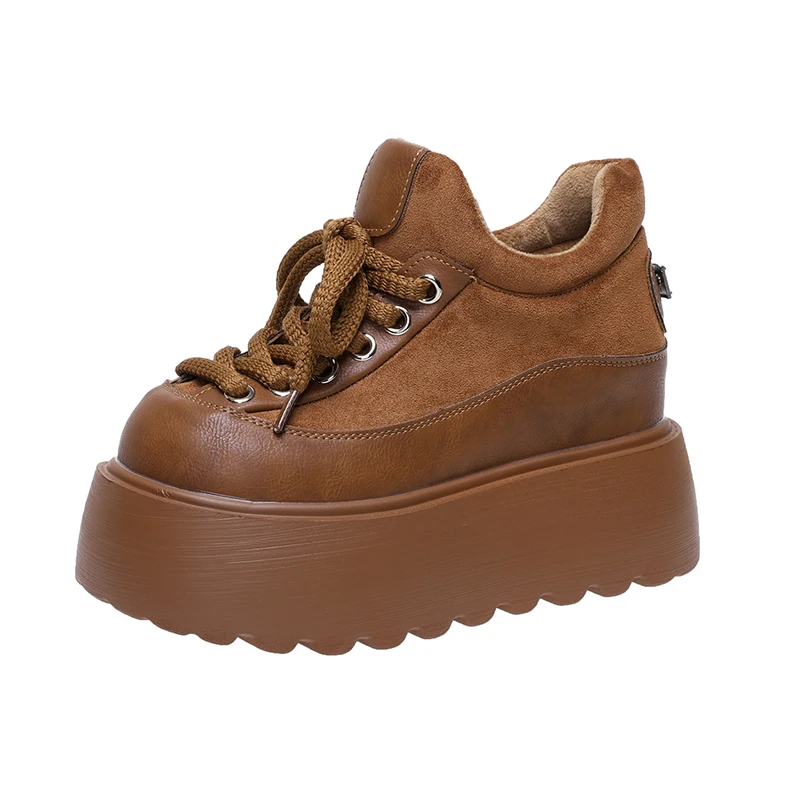 Women Winter Warm Plush Snow Boots New Thick Fur High Platform Ankle Boots Non-slip 10CM Wedge Heel Leather Chunky Sneaker