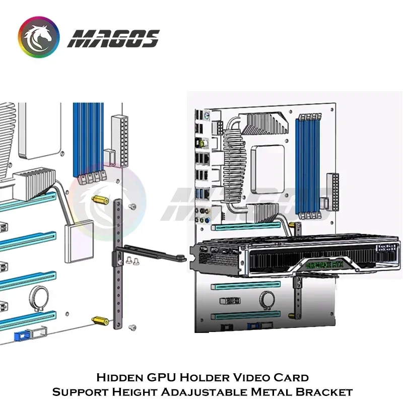 Metal Graphics Card Bracket, Height Adajustable Hidden Style for ATX/EATX Motherboard