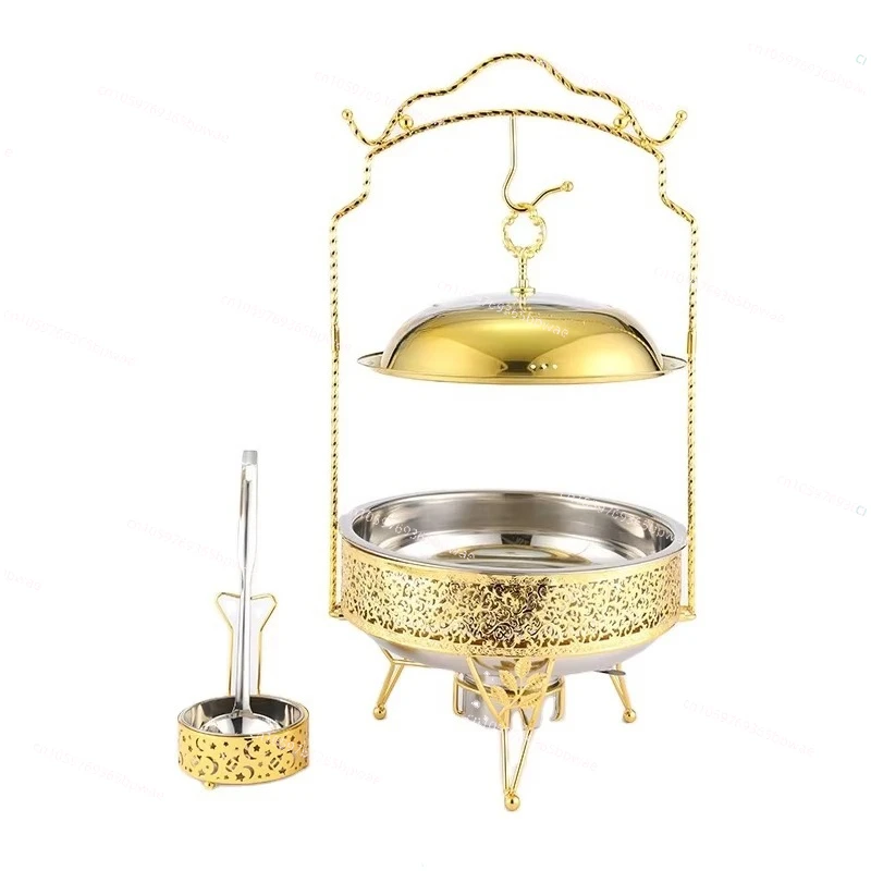 

Luxury Commercial Hotel Restaurant Food Heater 4L Gold Buffet Equipment Hot Pot Set Hanging Lid Hot Pot