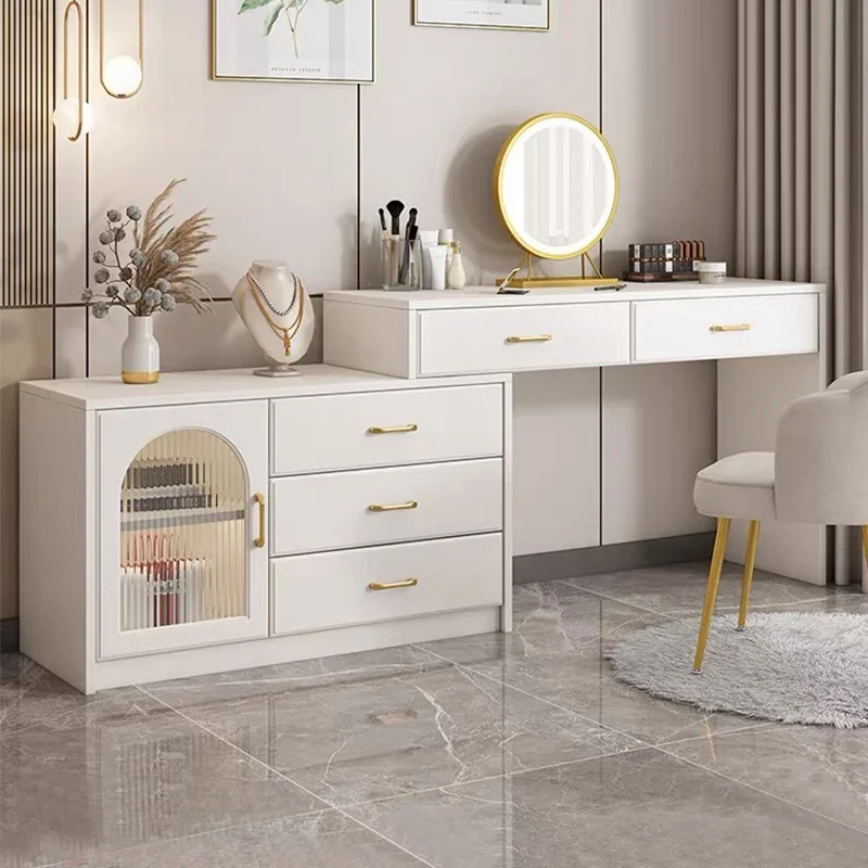 

Customizable Modern White Vanity Table Bedroom Makeup Mirror Storage Dressing