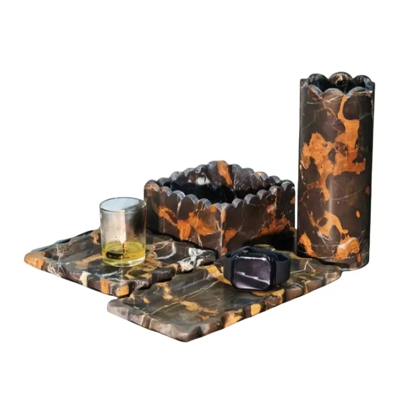 

Customized Decorative Portoro Flower Edge Stone Storage Tray for Bathroom Sink Bedroom Vanity Jewelry Cosmetics Home Decoraction