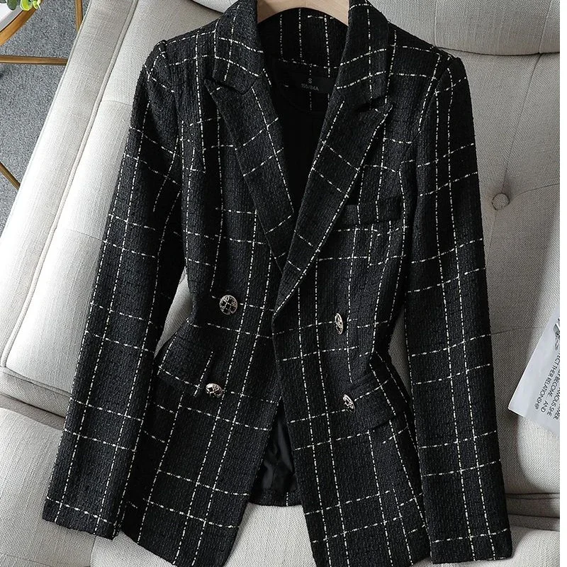 Tweed White Plaid Long-sleeved Top Jacket Women\'s Autumn and Winter New Korean Style Fashionable Elegant Loose Casual Suit ZL426