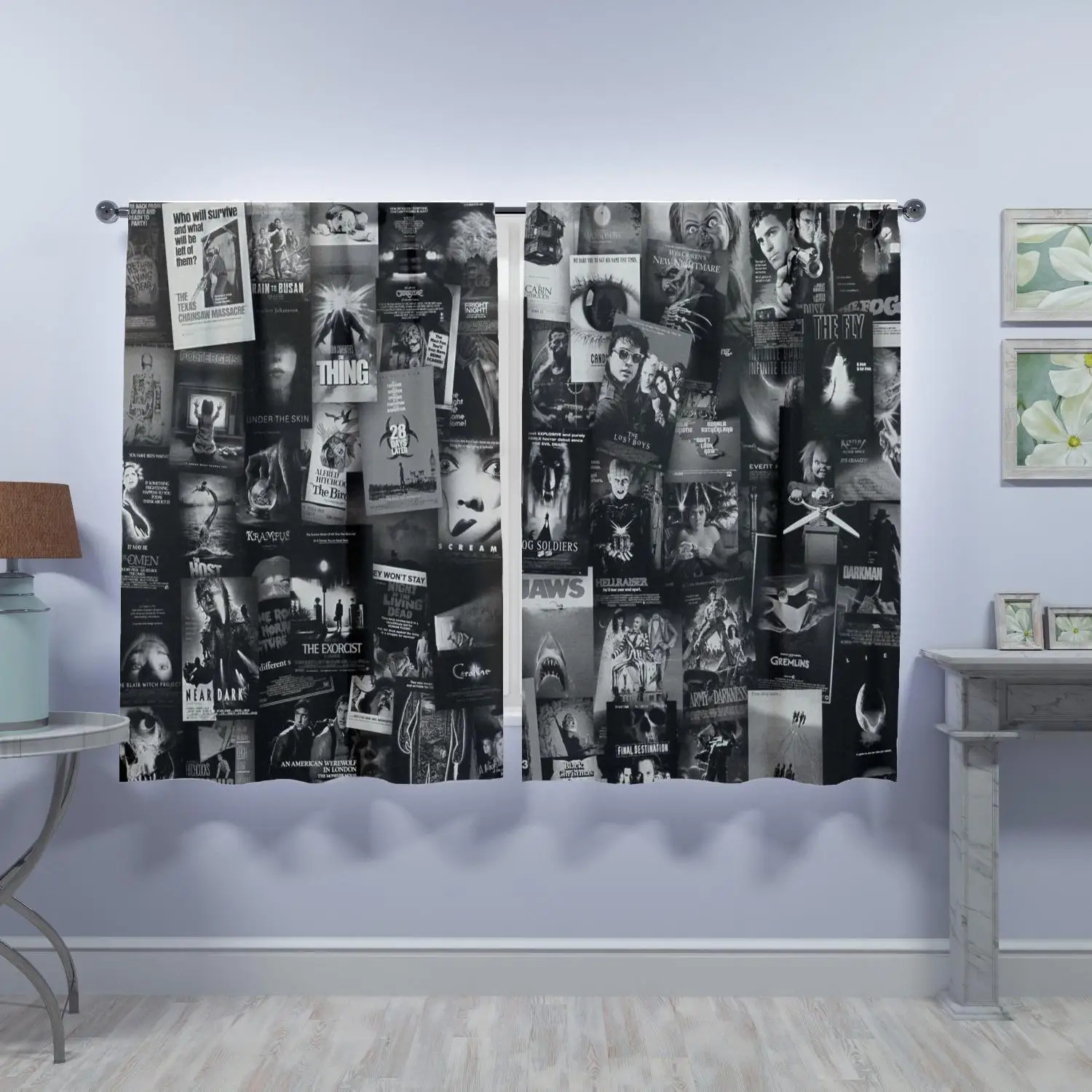 Horror Movie Poster Print Curtains for Living Room Dark Academia Gothic Style Home Decor