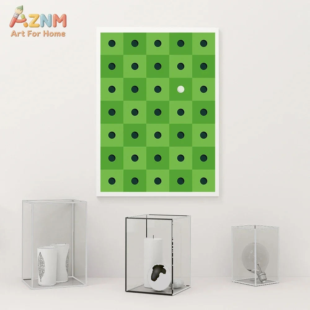 AZNM Retro Geometric Sports Canvas Wall Art Billiards Basketball Football Court Abstract Color Block Game Room Unframed Canvas D