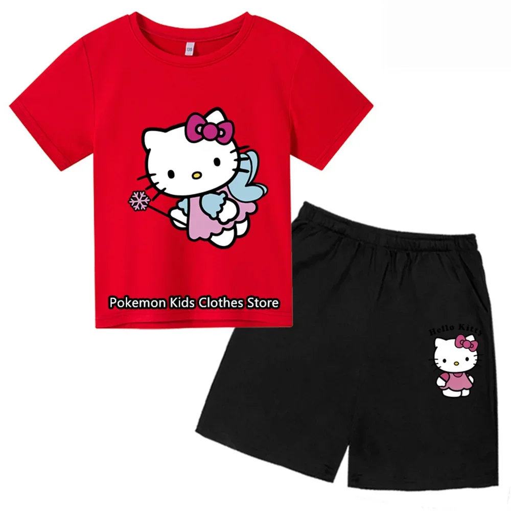 Hello Kitty T-shirt Boys Girls Kids Clothing Girls Clothing Tops Short sleeves Sports fashion short sleeves for ages 3-14