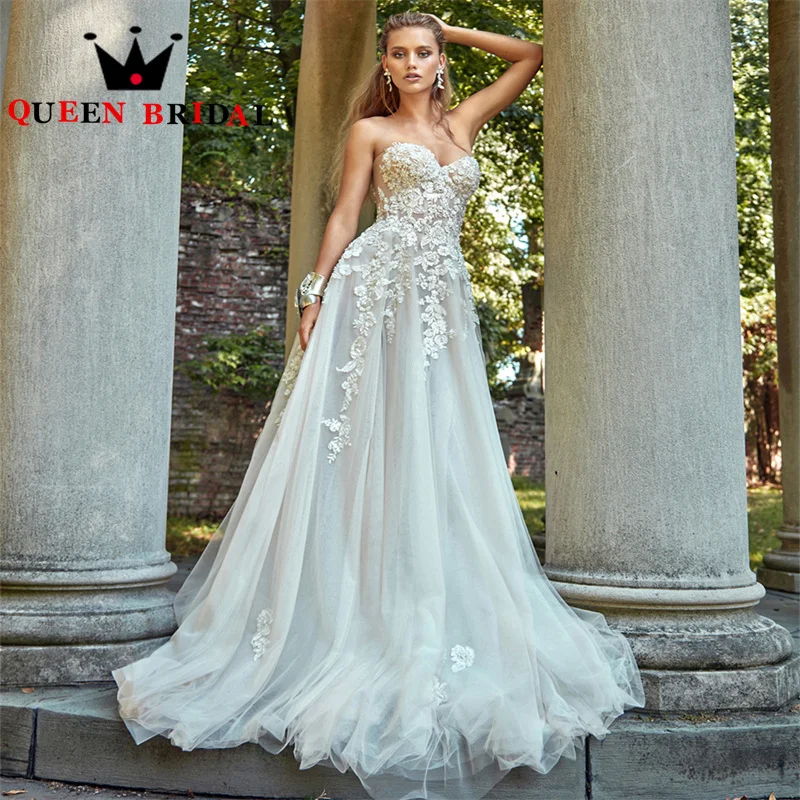 

Sweetheart A Line Wedding Dress 2023 New Appliques Beading Floor Length Backless Bridal Gowns Vestidos De Novia Custom C24X