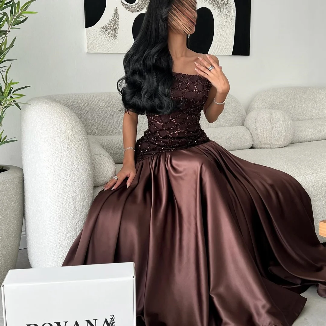 Bella Customized Brown One-Shoulder Prom Dress Beaded Bodice Satin Skirt robes de soirée Elegant Mermaid Gown Party Dresses image 3